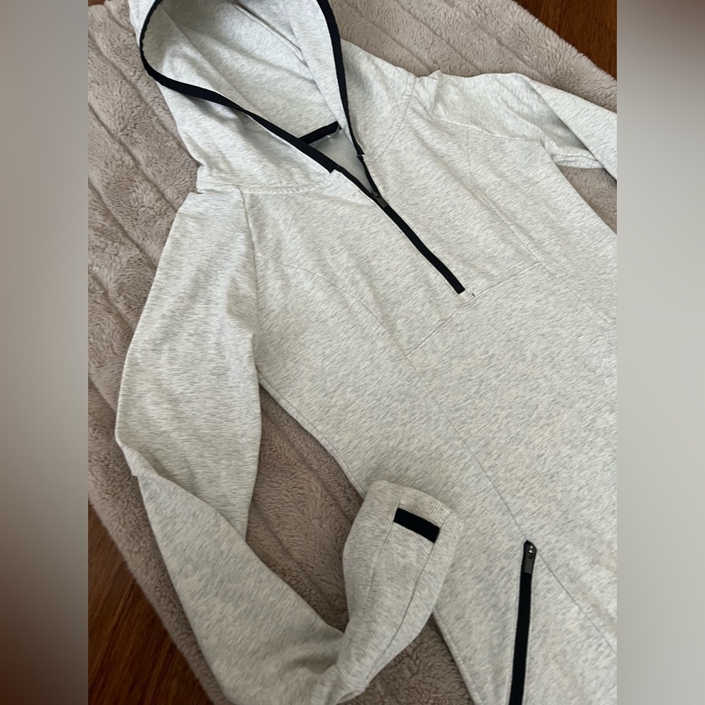 Athleta Dress Athleisure Heather Gray Black Zipper Trim Hooded Mini SZ XS Active - Picture 3 of 9